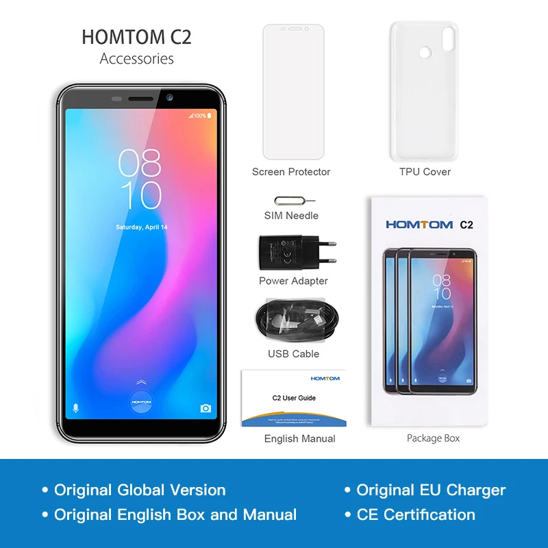 HOMTOM C2 2GB ram 16GB rom мобильный телефон Android 8,1 Face ID MTK6739 четырехъядерный 13MP двойная камера 4G full полноэкранный смартфон