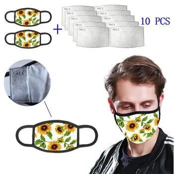 

PM2.5 Cotton Face Masks Printed Men Women Unisex Breathable Washable Mouth Mask Reusable With 10 pcs Activated Carbon Filter