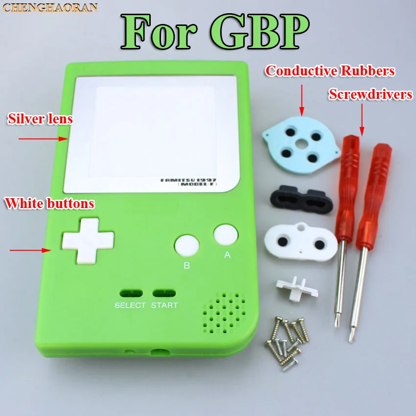1 комплект Apple Green полный корпус чехол КРЫШКА ДЛЯ Gameboy Карманная игровая консоль отвертка резиновая Серебряная линза черный кнопочный комплект - Цвет: This set