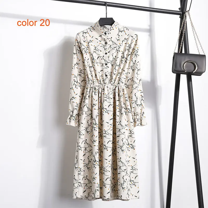 Женское платье-рубашка с цветочным принтом, вельветовое плотное зимнее платье, женские осенние платья, винтажное Повседневное платье с длинным рукавом, женское платье трапециевидной формы - Цвет: FS5888-20