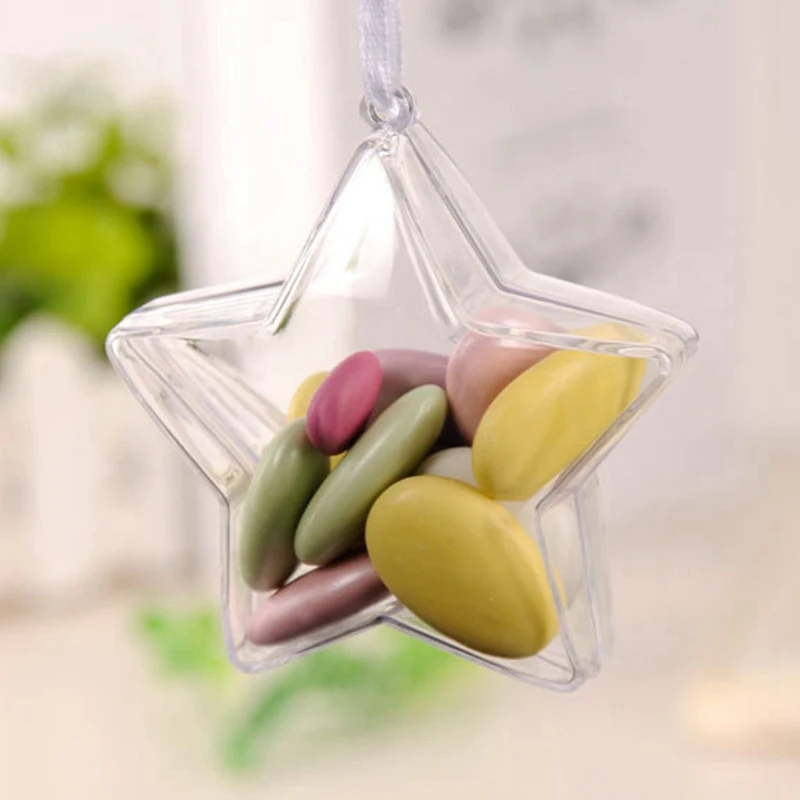 5pcs Five-pointed Star Shape Transparent Christmas Ball Ornament Plastic Sweet Style Fillable Ball Christmas Tree Decorations