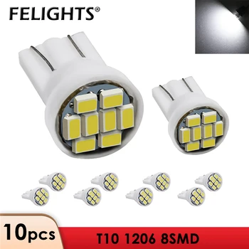 

10Pcs Car Led Light T10 W5W 168 194 1206 8SMD Auto Wedge Interior Side Clearance Lights Indicator Reading Tail Lamp Car Styling