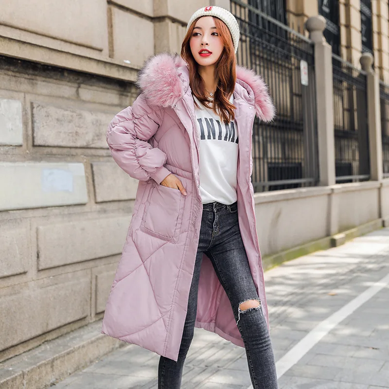 

Waist Hugging Puff Sleeve Large Size Dress 2019 Winter New Style over-the-Knee Mid-length Hooded Cotton-padded Clothes Elegant C