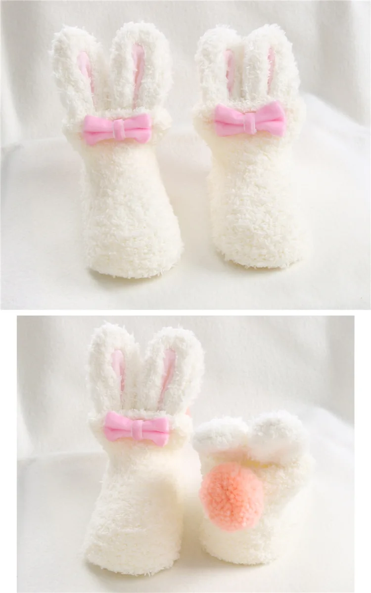 Baby Girls Bow Rabbit Modeling Socks Coral Velvet Warm Short Socks Autumn& Winter Infant CHILDREN'S Socks Floor Socks