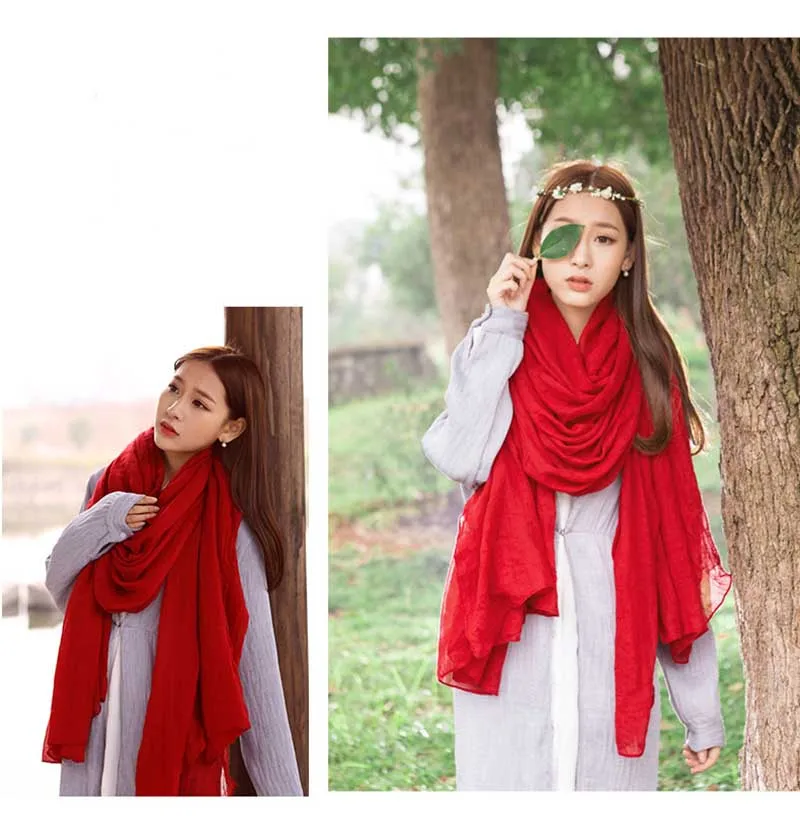 Женский осенне-зимний шарф платок из пашмины роскошный Теплый однотонный льняной и хлопковый Модный женский Многоцелевой платок