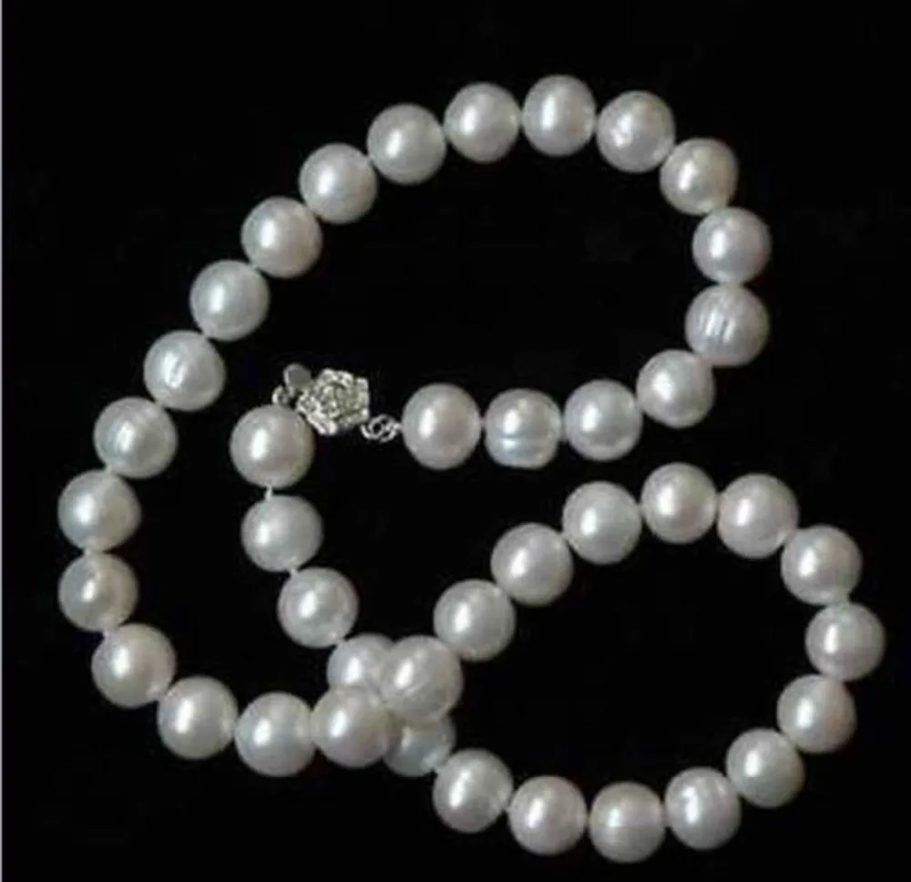 

HOT Real Freshwater 9-10mm White Pearl Necklace 18"