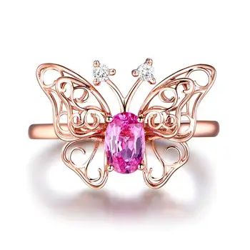 

Cute Butterfly pink crystal zircon diamonds gemstones rings for women rose gold color jewelry bijoux bague birthday party gifts