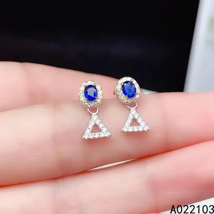 

KJJEAXCMY 925 sterling silver inlaid natural sapphire Chinese style exquisite triangle girl gem earring support check