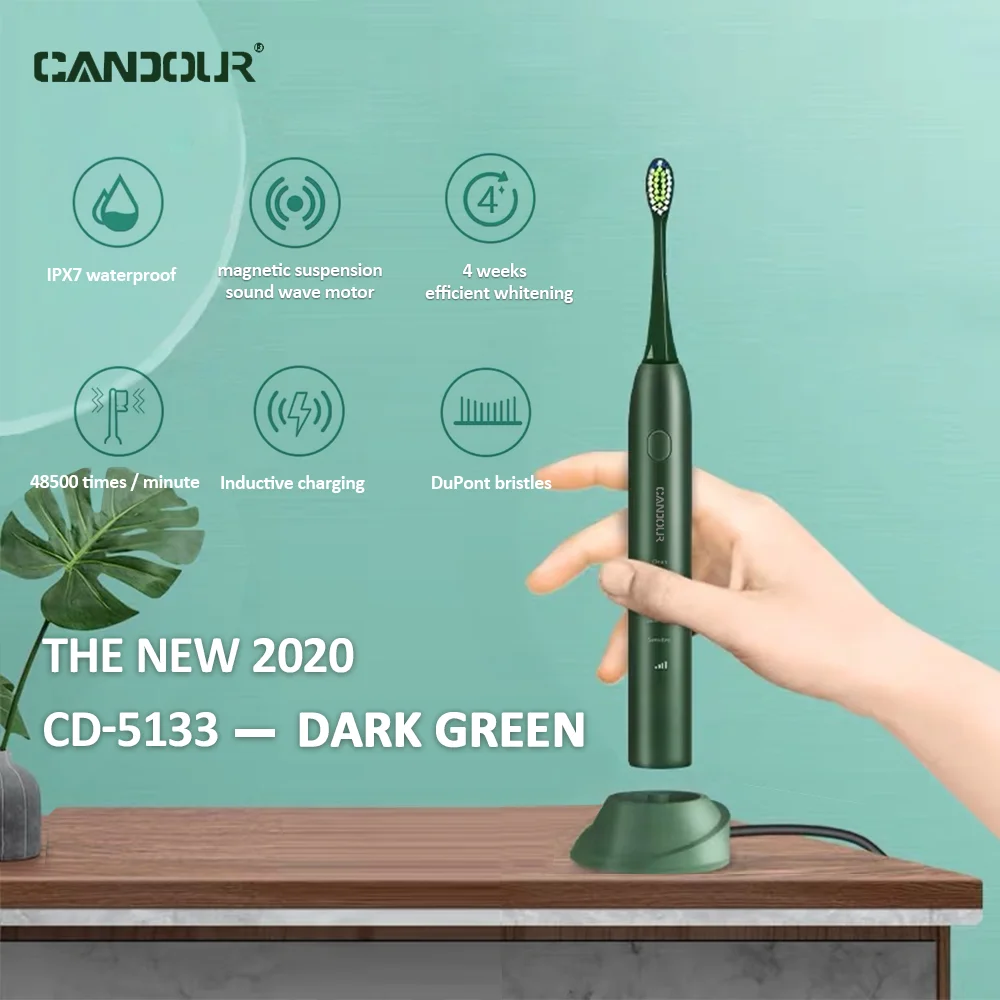 

CANDOUR CD-5133 Electric Toothbrush Adult Brush 5 Mode sonic toothbrush USB Rechargeable Tooth Brushes Replacement 16 Heads Set