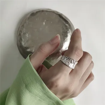 

RUIYI 100% Real 925 Sterling Silver Chic Irregular Surface Relief Rings Women Fashion Minimalism Luxury Jewelry Lovers Gift Ring