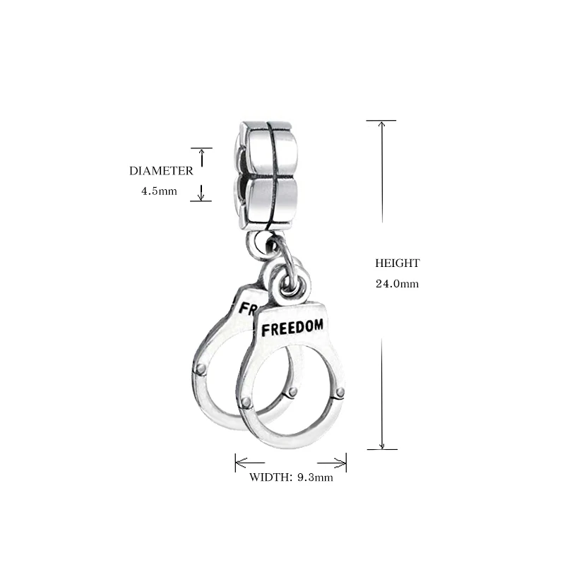 Символ свободы Серебро 925 оригинальные наручники Подвески из бисера подходят Аутентичные Пандора браслеты Подвески Ювелирные изделия изготовление подарков