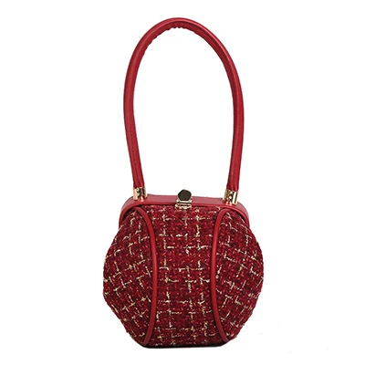 Шикарные шерстяные Маленькие Круглые Женские сумки, модный дизайн, форма для пельменей, женские вечерние сумки, вечерние сумки, замок для сумки, саквояж, повседневные сумки - Цвет: red