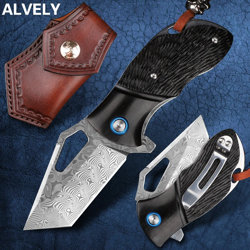 ALVELY Folding Knife Damascus Steel Blade EDC Pocket Tool Outdoor Self-defense Hand Carving Fishing | Инструменты