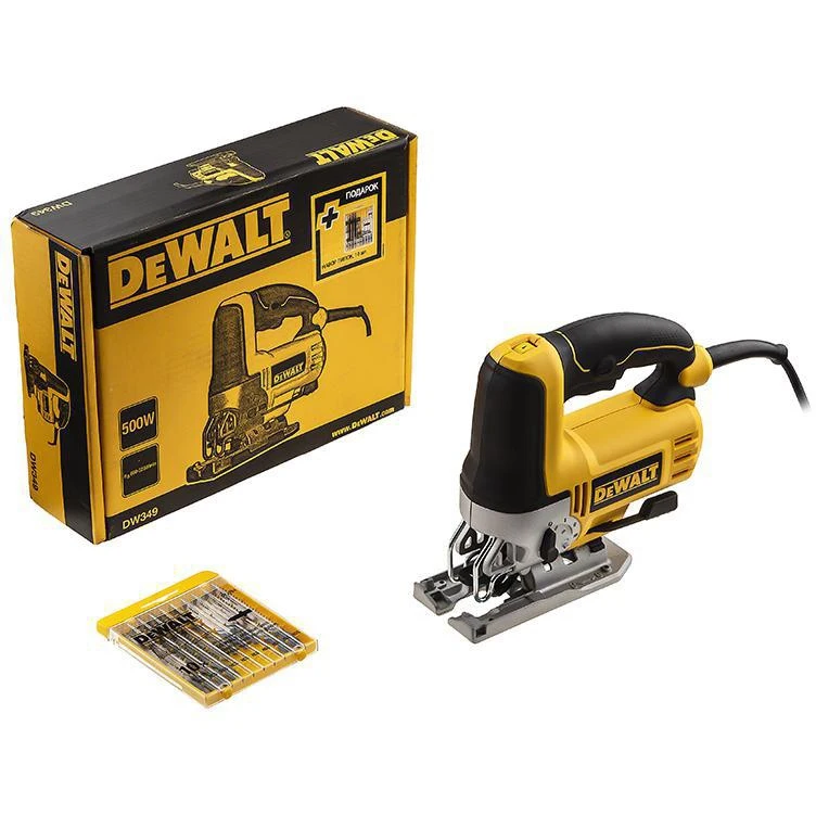 Лобзик DEWALT DW349B-KS + Набор пилок в подарок 500Вт 75мм 0-3200 ход/мин 2,5кг