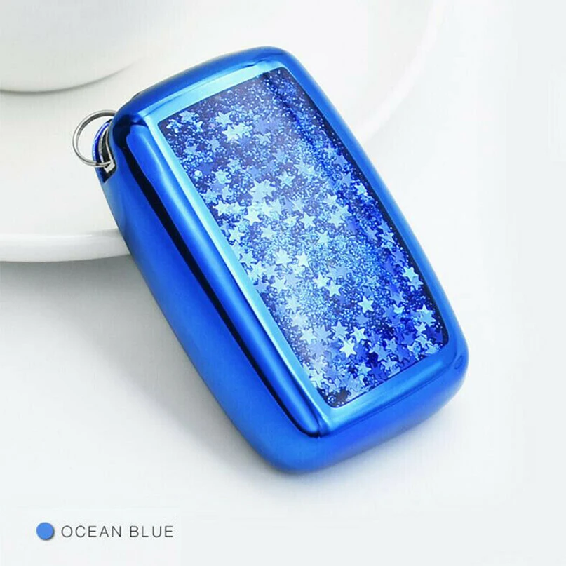 Blue Модные новые блестки ТПУ чехол для ключей для Land Rover Evoque freelander - Название цвета: Blue