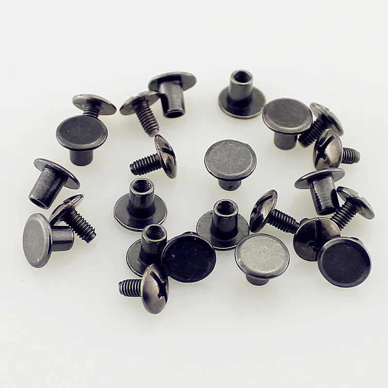 50 Sets 8x6mm Round Flat Head Chicago Screw Button Metal Rivets For Leather Craft Clothing