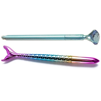 

2 Set Ballpoint Pen, 48Pcs Diamond Gen Pencils ical Crystal 0.5Mm Blue Ink Color & 50Pcs Mermaid Sea-Maid Pen
