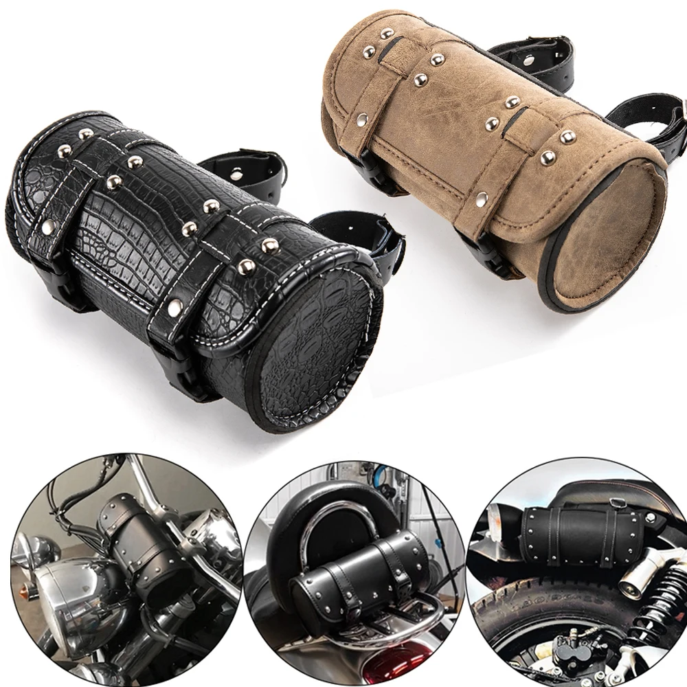 Motorcycle Bag Saddlebags PU Leather Front Fork Tail Tool Bag Luggage For Harley Chopper Bobber Cruiser