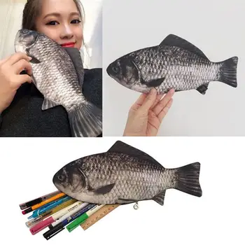 

Funny Makeup Case Bag Carp Fish-Like Zipper Pouch Weird Pen Pencil Case Pen Bag Pencil Case Holder Creative Gift For Kids Girls