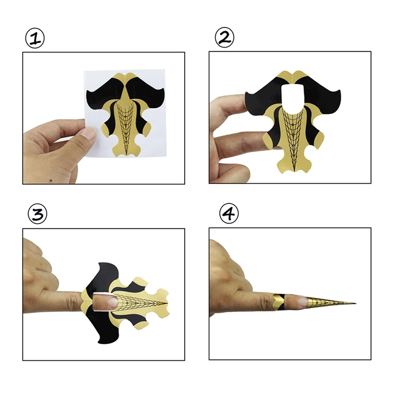 Finger Angel 50/100/500 шт. золотистого цвета, форма Типсы расширение наклейки рыбы Форма руководство для обучения нанесению акрила УФ гель для ногтей инструменты# FJH10