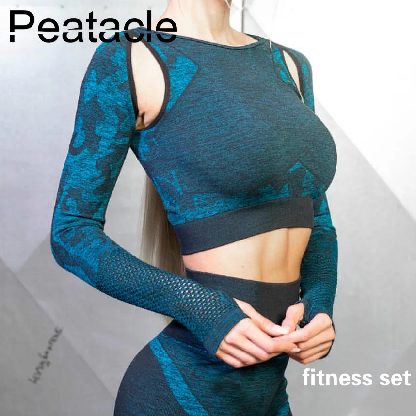 

Peatacle Seamless Yoga Suit 2 Piece Sports Shirts Crop Top Leggings Sport Set Gym Clothes Fitness Tracksuit Workout Set Femme