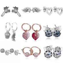 Розовый муранский стеклянный лист Корона перья сердце 925 пробы серебряные серьги для женщин Свадебная вечеринка подарок DIY ювелирные изделия