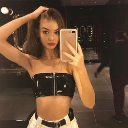 New Sexy Strapless Tube Top for Women Summer Street Style PU Leather Zipper Crop Tops Women Vogue Bandeau BrasTops Underwear