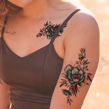 

Black Colorful Flowers Tattoo Women New Waterproof Temporary Black Tattoo Sticker Body Art Hand Foot for Girl Women Men