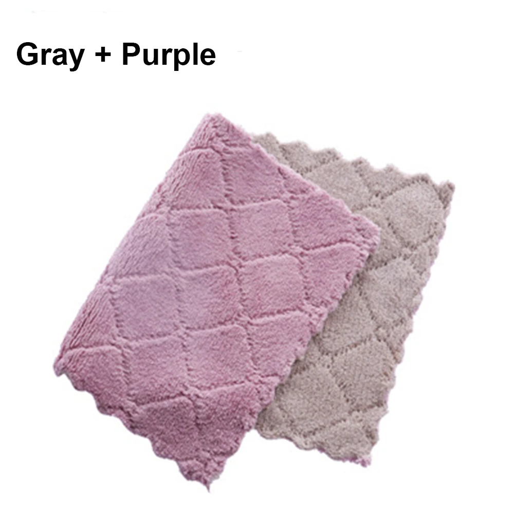 Gray Purple 5 шт. сверхвпитывающая микрофибра кухонная ткань для посуды двухсторонняя губки домашнее полотенце для уборки кухонные инструменты, гаджеты D40 - Цвет: Gray Purple