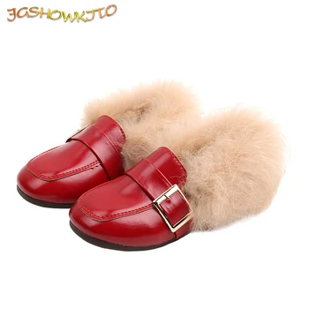 

Kids Shoes For Boys Girls Little Middle Big Children Warm Loafers Classic With Buckle Fashion With Fluffy Hair Fur Flats 21-36