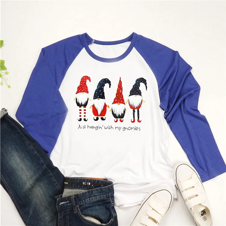 

Santa Cartoon Shirts Gothic Long Sleeve Tops Thanksgiving 2019 Girls Tops Punk Womens Clothing Print Streetwear