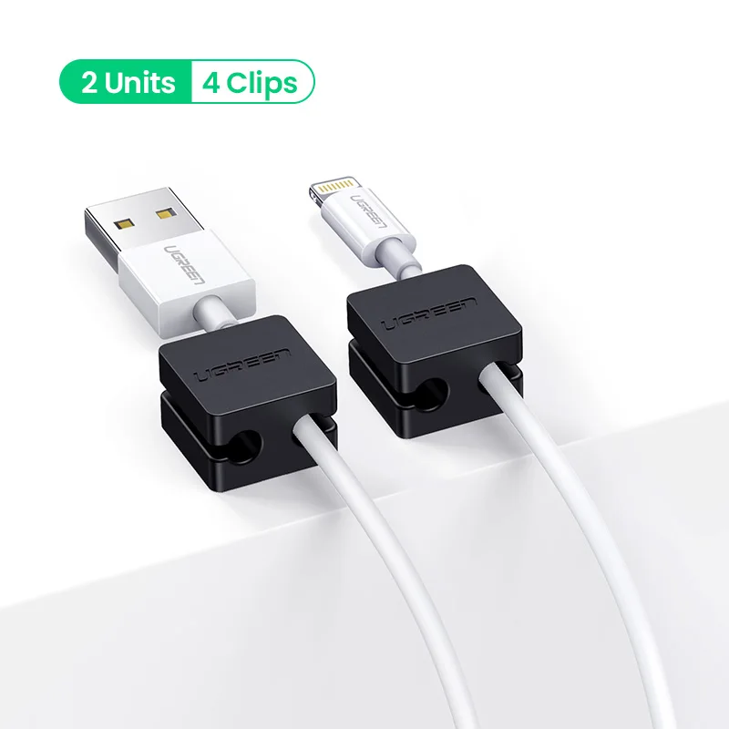 2 Units-4 Clips Ugreen зажимы для кабеля Органайзер силиконовый USB устройство для сматывания кабеля гибкие зажимы для управления кабелем держатель кабеля для мыши наушники - Цвет: 2 Units-4 Clips