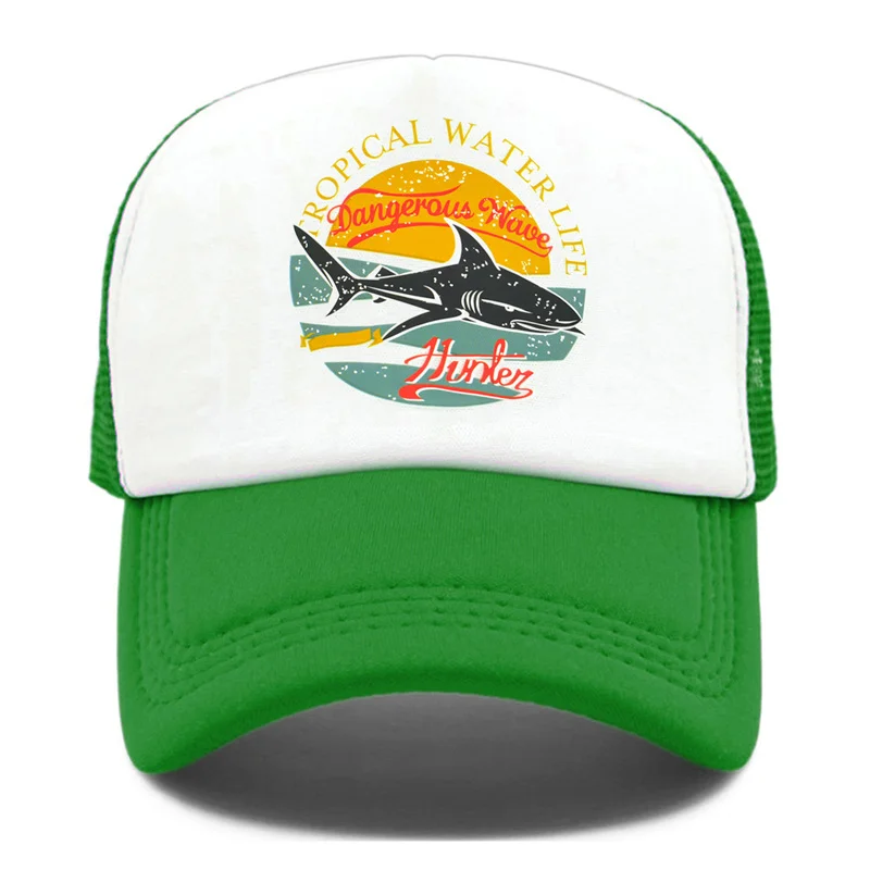 Бейсбольная кепка с рисунком акулы, охотника на акул, сёрфинга, Мужская кепка в стиле хип-хоп, крутая летняя бейсболка с сеткой, Кепка для мужчин и женщин - Цвет: Green