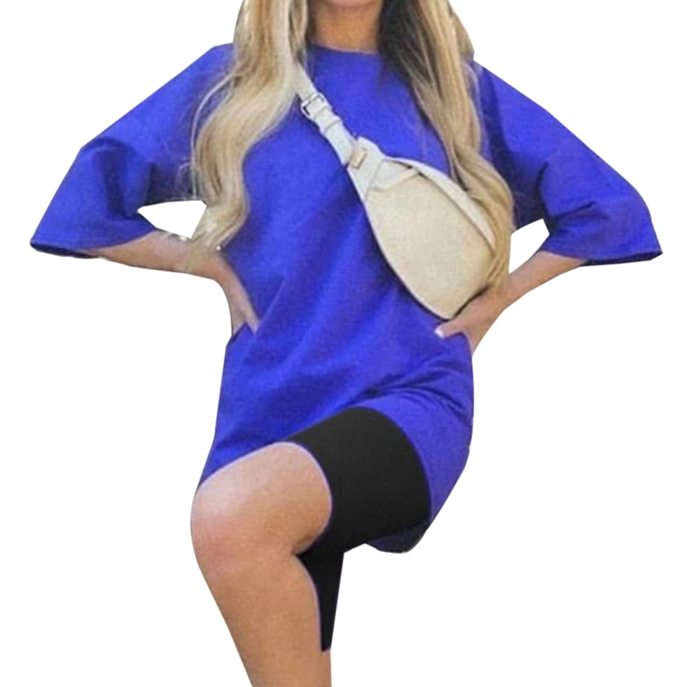 Women's Two-piece T shirt and Bike Shorts Set Loose Home Wear Fashion Sports Suit Ladies O Neck Short Sleeve Top Shirt Outfit