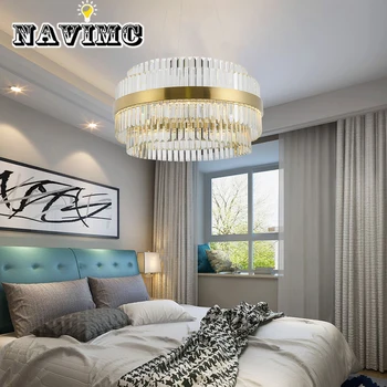 

Modern Crystal Chandelier Simple Circular Creative Art Living Room Study Metal Nordic Lighting