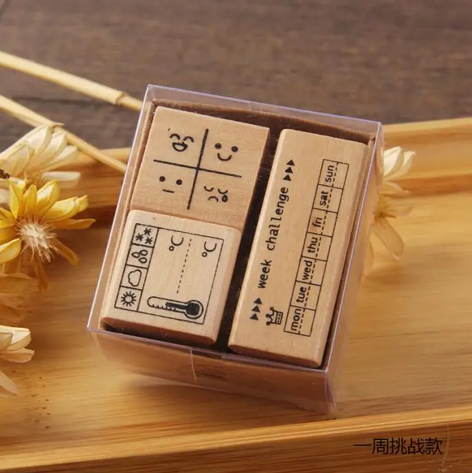 C Винтаж погода месяц дни недели и дата планировщик штамп DIY деревянные резиновые штампы для stationery канцелярские принадлежности Скрапбукинг Стандартный штамп - Цвет: C