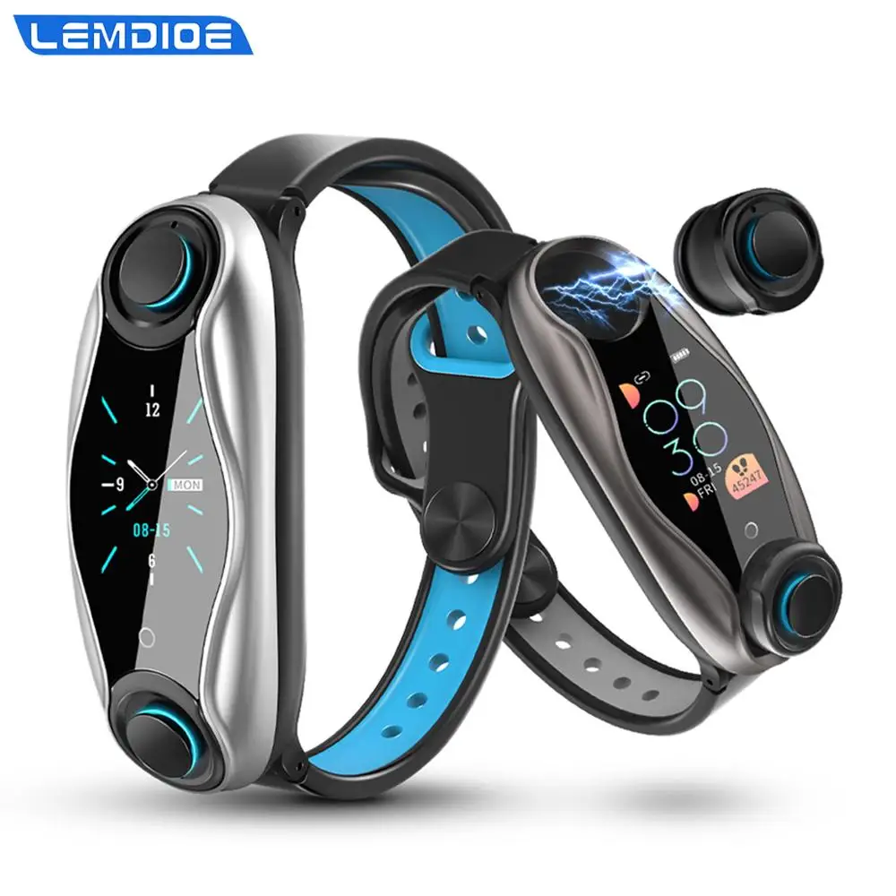 LEMDIOE, новинка, фитнес-браслет, беспроводные Bluetooth наушники, 2 в 1, Bluetooth, 5,0 чип, IP67, водонепроницаемые, спортивные, умные, для мужчин