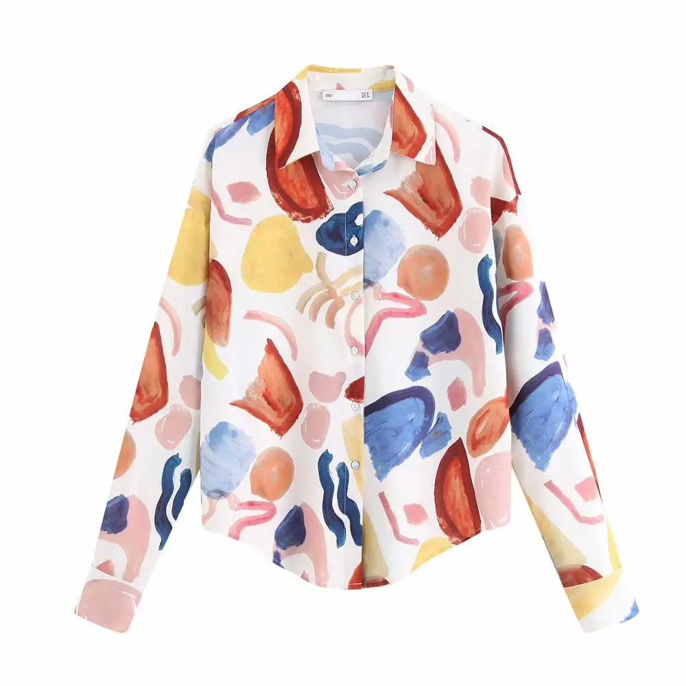 

Graffiti Chiffon Blouse Women Autumn Fashion Casual Long Sleeve Loose Blouses For Lady