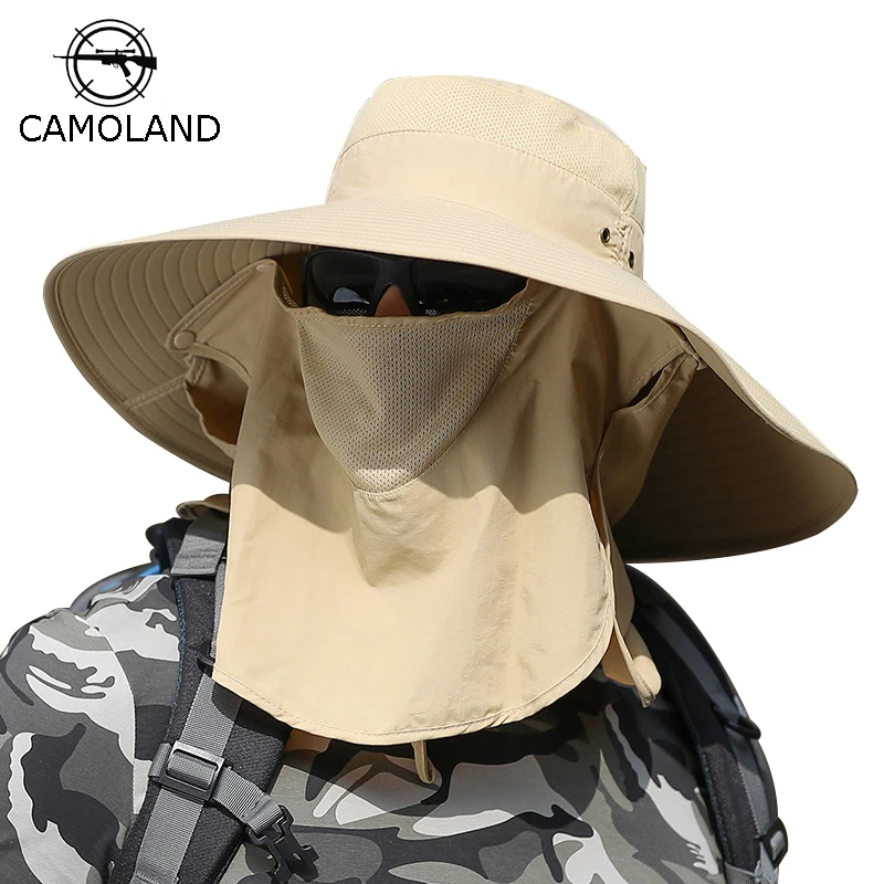 ZffXH Camo Summer Boonie Hats with Wide Brim Mesh Removable Neck Flap 