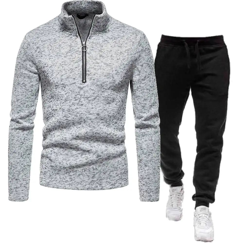 Male Tracksuit Running Fitness Coat Sportswear Sweatpants Suits Half Zip Turtleneck Sweater Pullover Mens Sets Sweatshirts+Pants