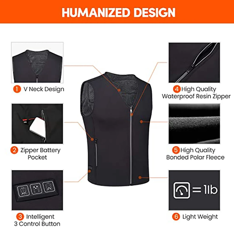 Veste Chauffante USB Homme/femme - Gilet Thermique Sans Manches, 3 Niveaux De Chaleur, Pour Ski, Rando, Moto
