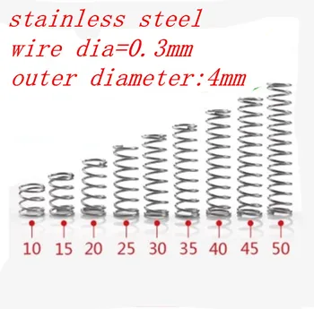 

50pcs 0.3mm compression spring Stainless Steel Small spot spring outer diameter 4mm. length 5/10/15/20/25/30/35/40/45/50