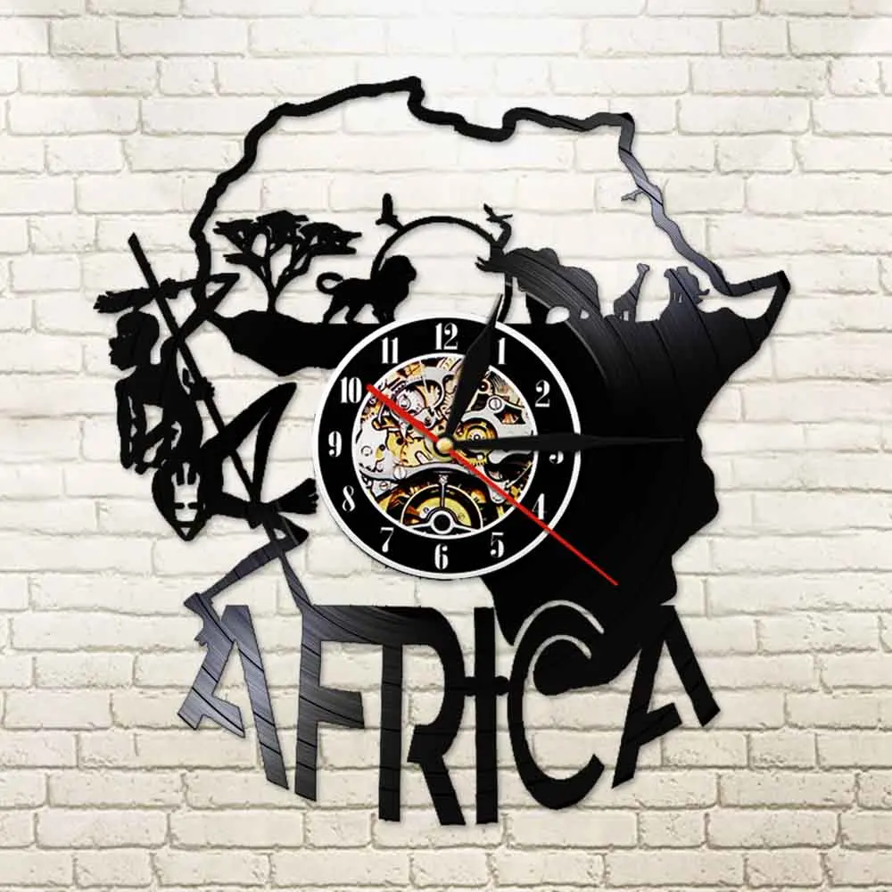 Африканский Декор, виниловые настенные часы в африканском стиле, произведение искусства, лазерная резка, настенные часы, Ночной светильник, функция ручной работы, подарок для любого случая
