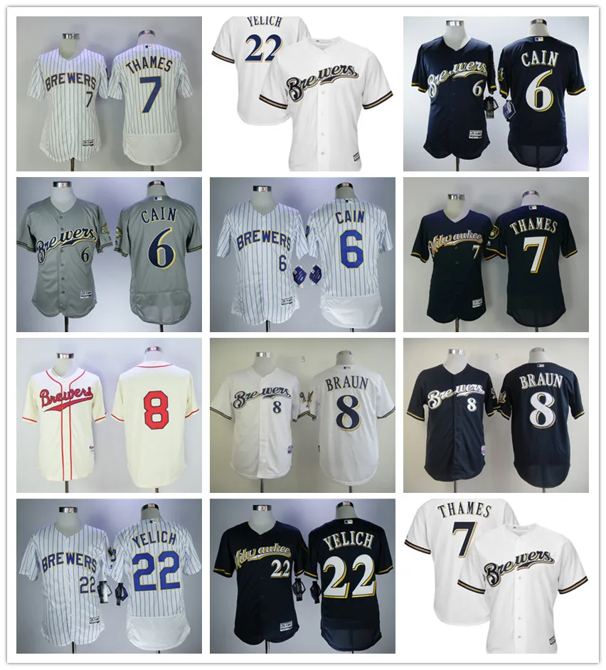 Мужская майка Milwaukee Christian Yelich Lorenzo Cain Eric Thames Lorenzo Cain Ryan Braun FLEX& Cool Base