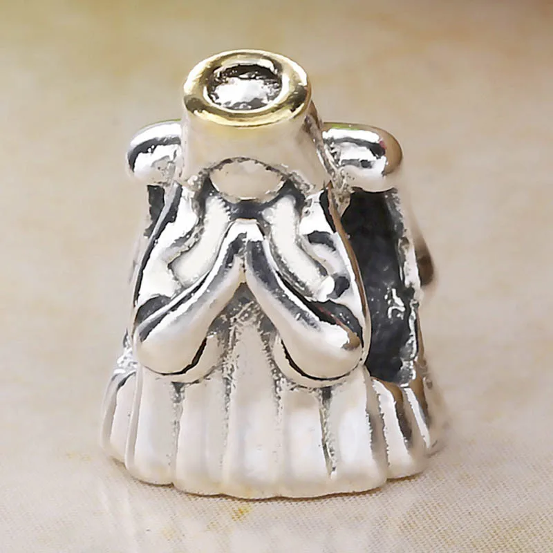 

Original Vintage Cute Angel With Gold Color Beads Fit 925 Sterling Silver Bead Charm Bracelet Bangle DIY Jewelry