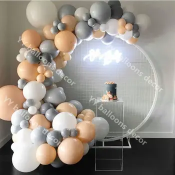 

117pcs/set DIY Macaron Peach Gray Balloons Garland Kit White Latex Balloon Garland Wedding Engagement 1st 21 Birthday Decor