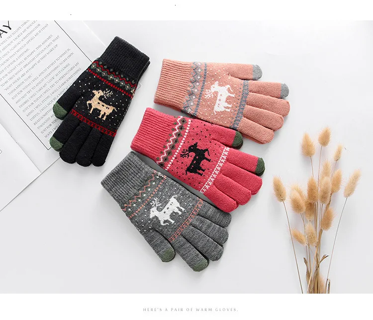 Перчатки женские зимние утепленные теплые милые студенческие шерстяные вязаные Рождественские перчатки гуанты Invierno Mujer варежки