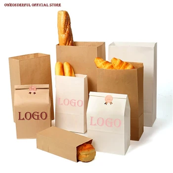 

Less MOQ 1000pcs/lot Custom Logo Printed Environmental White Food Paper Bags Gift Take Out Paper Bags for Bakery Packing