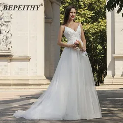 BEPEITHY Vestidos De Novia A Line Beach Wedding Dresses For Women Sleeveless V Neck Lace Boho New Bridal Gown Cвадебное платье