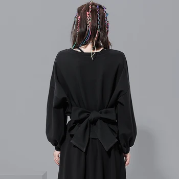 

Women's Casual Lace Up lantern Long Sleeve Pullover Crop Top Sweatshirt Bow Tie Casual Loose Sweater solid color hoodies